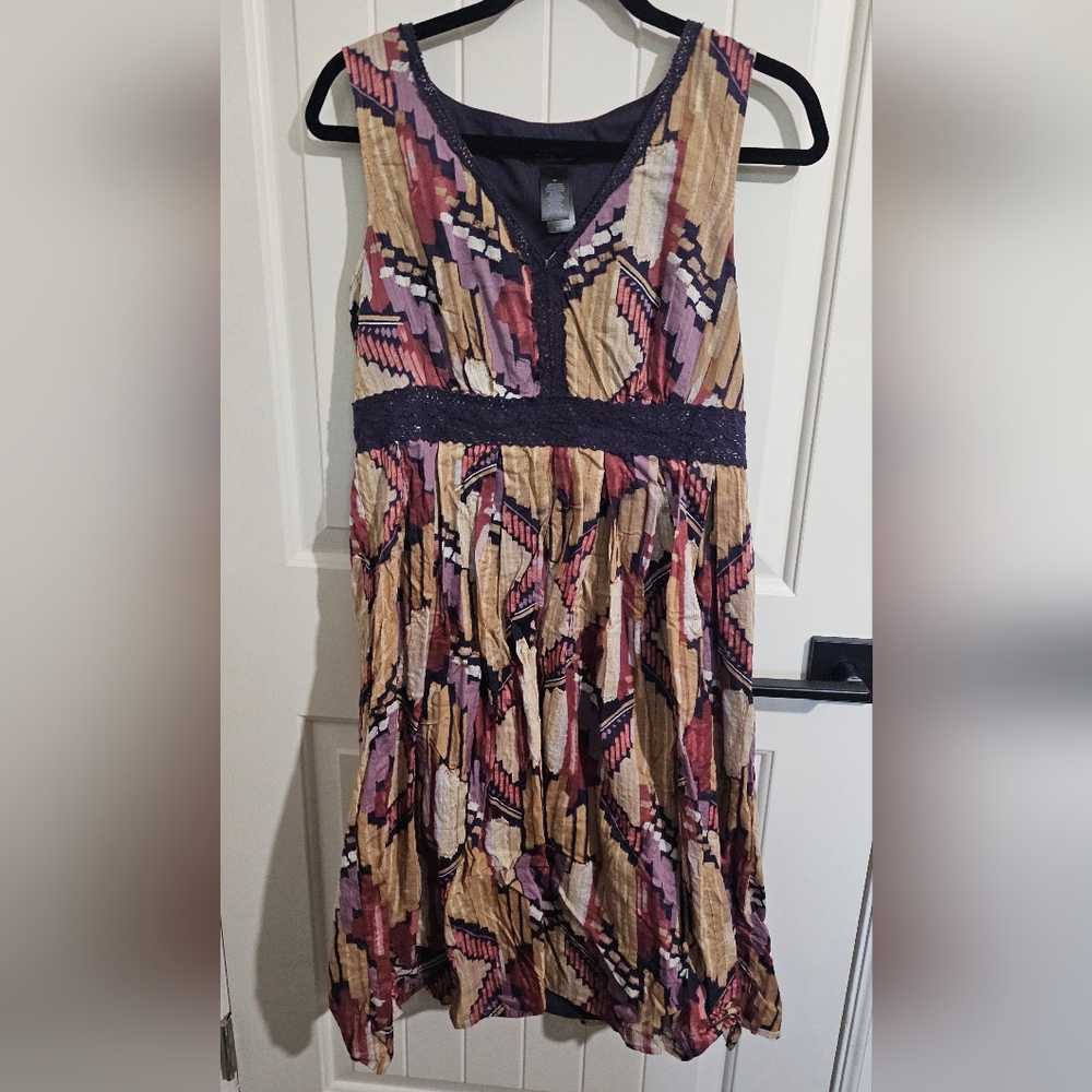 Axcess Geometric Midi Dress in Purple and Tan 90's Style Liz Claiborne